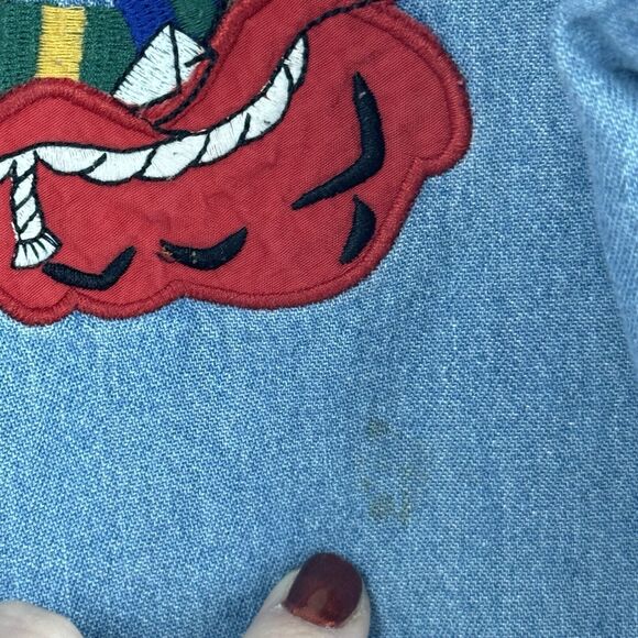 Karen Scott Shirt Womens Denim Christmas Embroidered Santa Button Up Plus Sz 1X - Picture 9 of 16